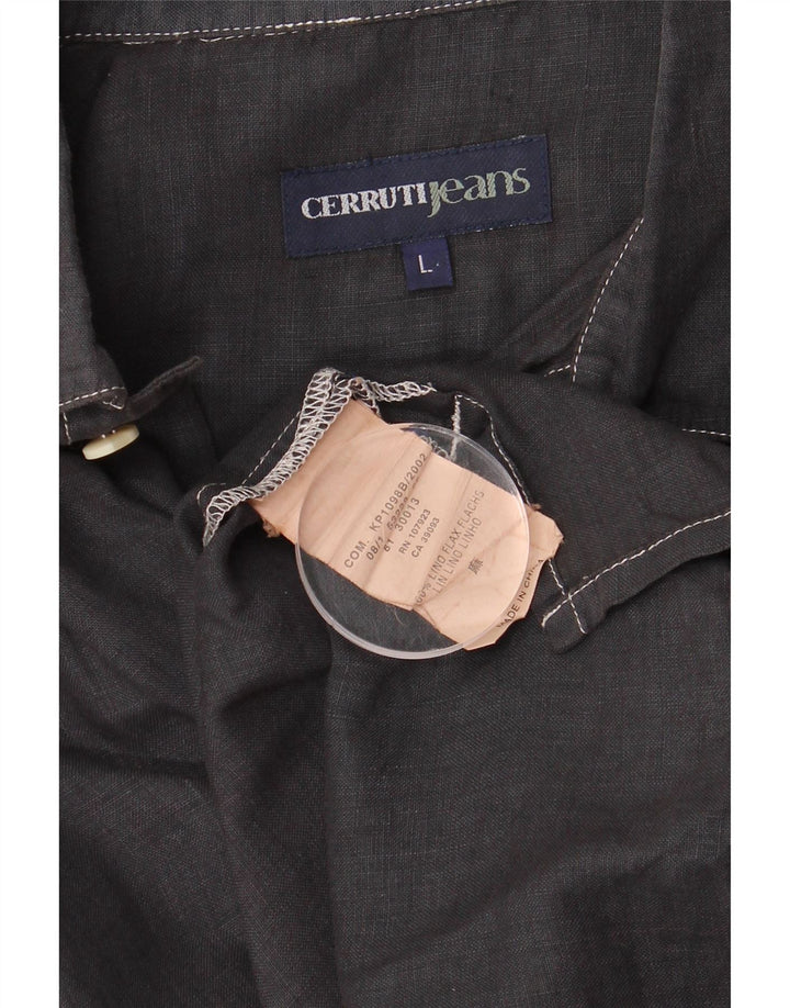 Cerruti muška košulja kratkih rukava Large tamnoplavi lan