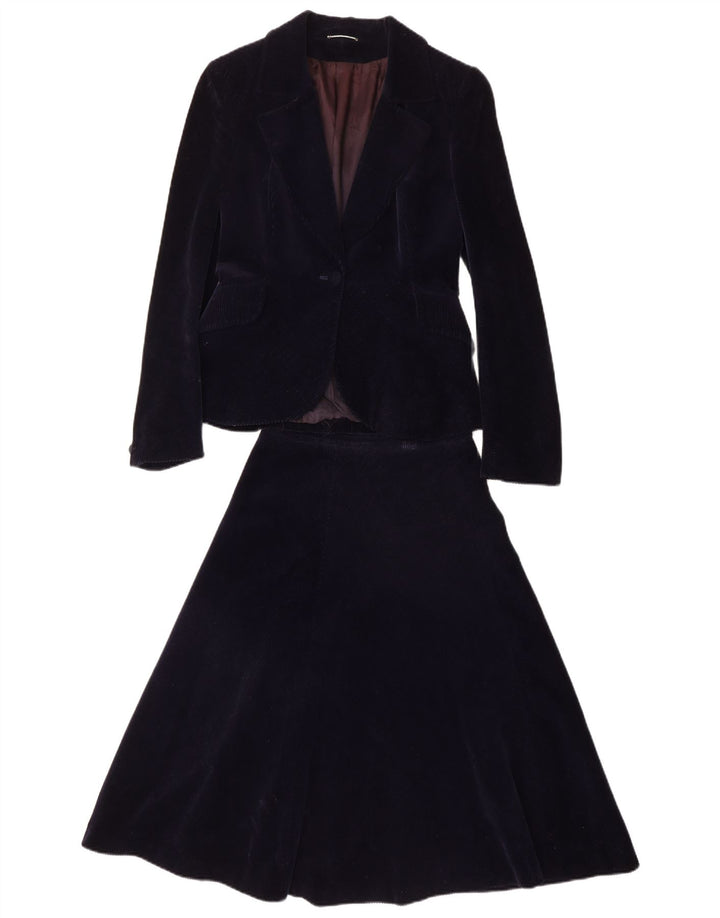 PIERRE D'ALBY Ženska dvodijelna suknja od samta UK 10 Mala W24 tamnoplava