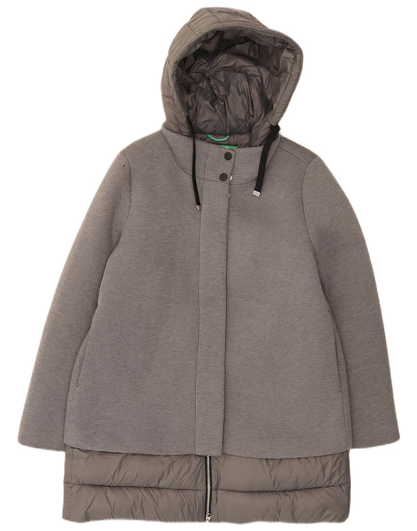 United Colors of Benetton Womens Hooded Padded Coat UK 12 Medium Grey Modal