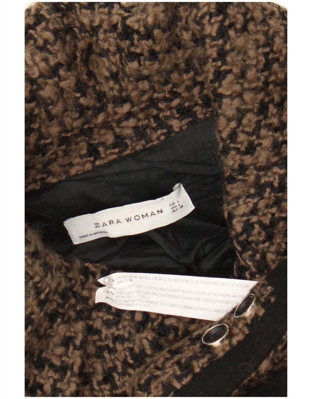 Zara ženski sako sa 4 gumba UK 16 Velika smeđa vunena hrskava zuba