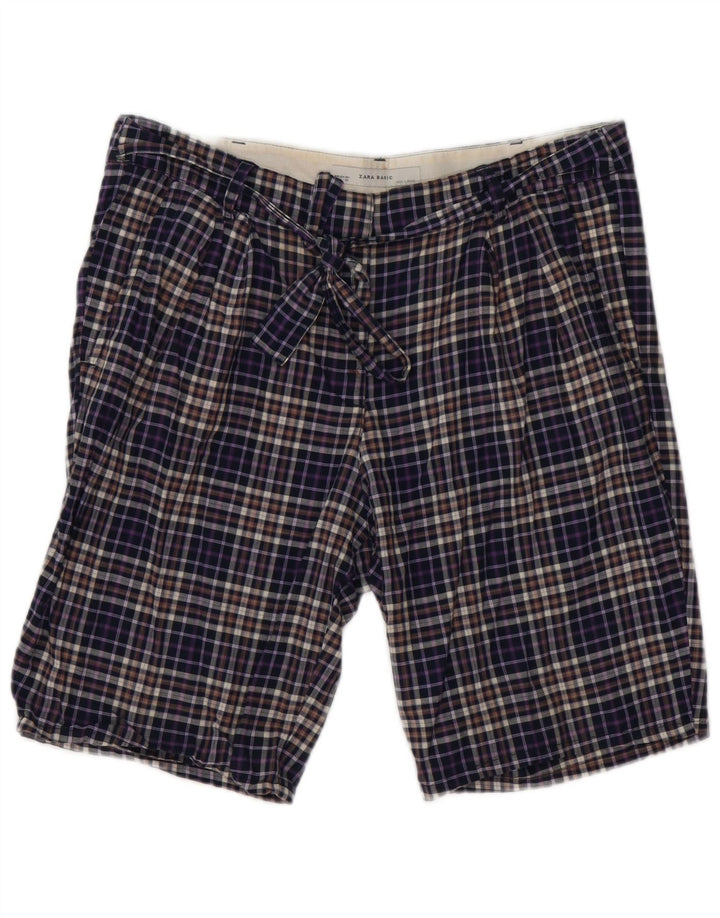 Zara muške chino kratke hlače Large W30 tamnoplavi karirani pamuk