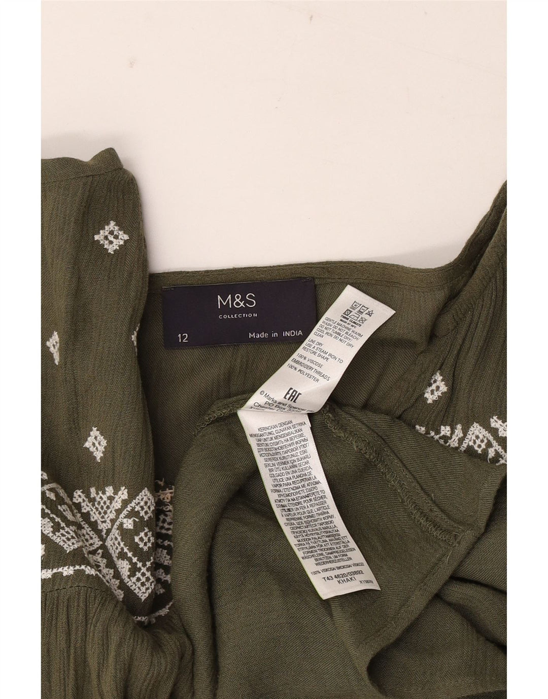 Marks & Spencer ženski gornji dio bluze dugih rukava UK 12 srednji kaki geometrijski