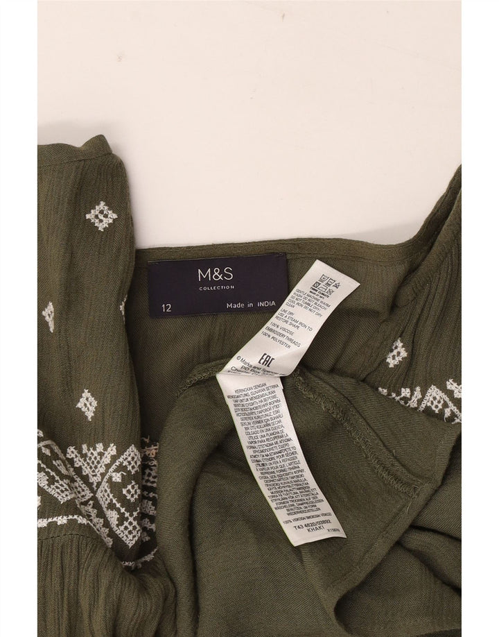Marks & Spencer ženski gornji dio bluze dugih rukava UK 12 srednji kaki geometrijski