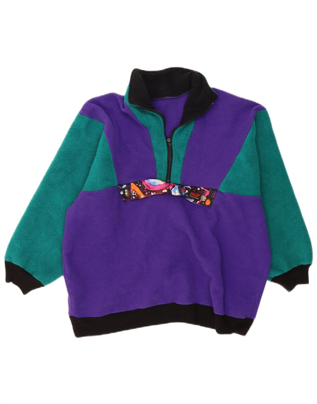 VINTAGE veliki ženski džemper od flisa UK 10 malih blokova ljubičaste boje