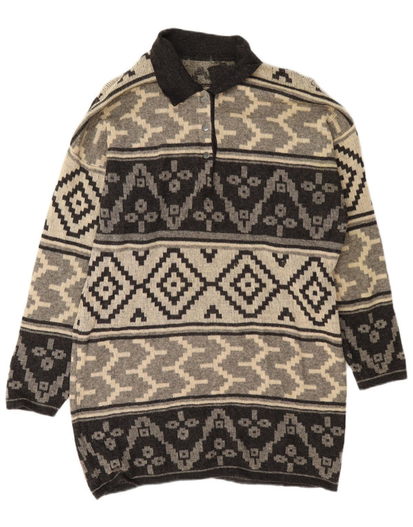 Vintage ženska džemper haljina dugih rukava UK 18 XL siva geometrijska vuna