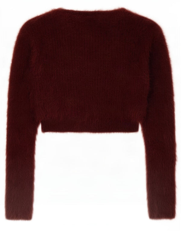 Zara ženski otvoreni bolero džemper UK 10 Small Burgundy