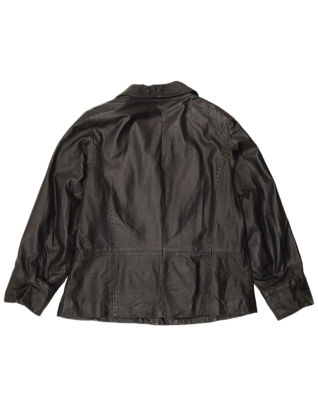 VINTAGE Womens 3 Button Leather Blazer Jacket UK 20 2XL Black Leather
