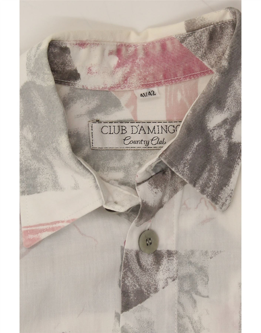 CLUB D'AMINGO Mens Abstract Pattern Shirt Size 41/42 Large White Vintage Club D'Amingo and Second-Hand Club D'Amingo from Messina Hembry 