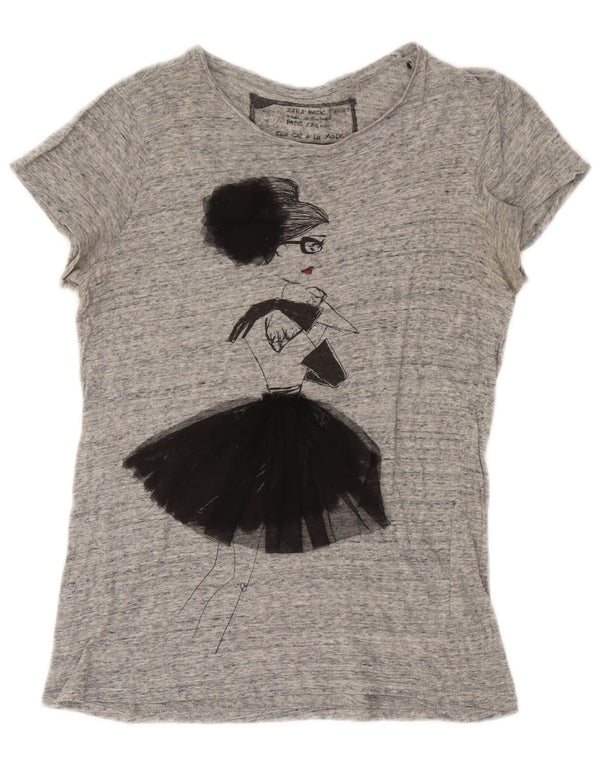 Zara ženska majica kratkih rukava s grafičkim motivima UK 14, srednje sivi flekasti pamuk