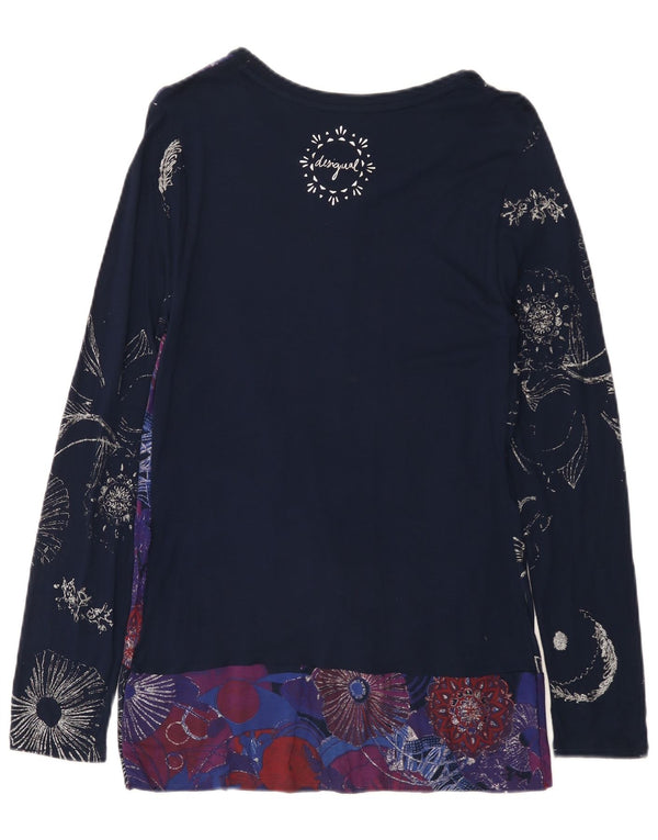 Desigual ženska top tunika dugih rukava UK 14 velika tamnoplava cvjetna viskoza