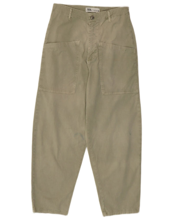 Zara Womens High Waist Loose Fit Cargo Trousers EU 34 XS W24 L24 Khaki