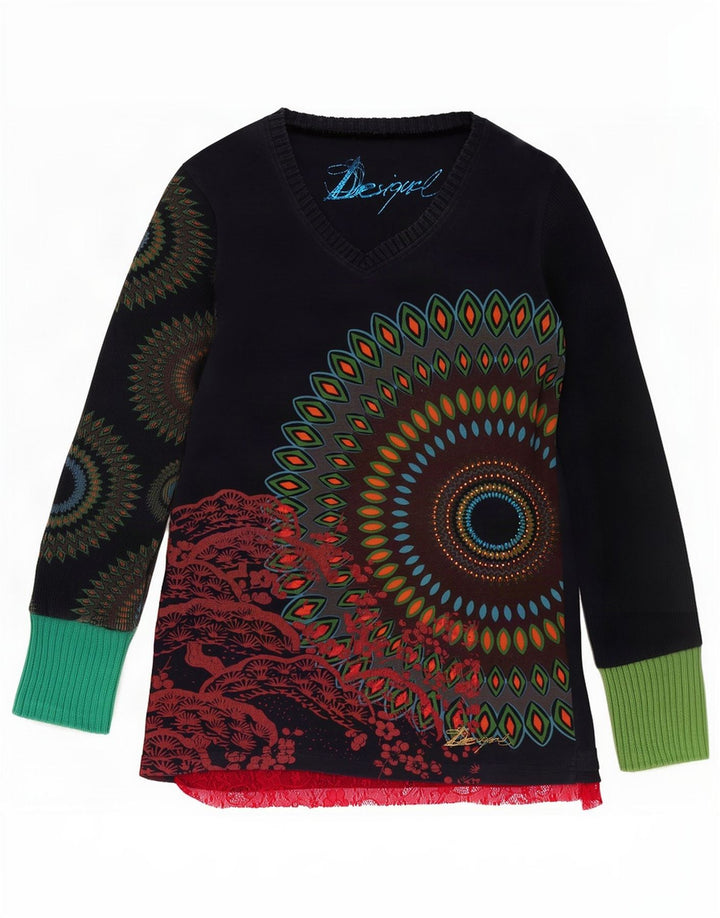Desigual ženski gornji dio bluze s apstraktnim uzorkom UK 14 Veliki tamnoplavi pamuk