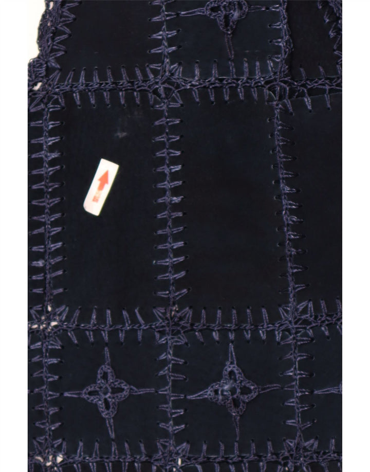 Vintage ženska jakna od brušene kože UK 14 Srednje tamnoplava patchwork