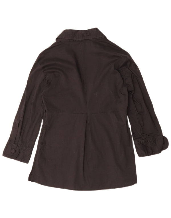 BENETTON Womens 3/4 Sleeve Blouse Top UK 10 Small Black Cotton