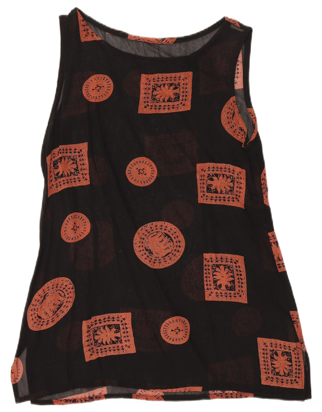 Vintage ženska majica tunike bez rukava UK 12 Srednje crna patchwork