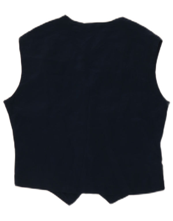 Vintage ženski prsluk UK 12 srednje tamnoplava cvjetna svila