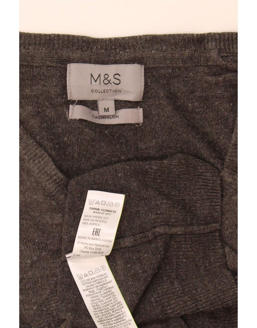 Marks & Spencer muški džemper s V-izrezom srednje sivi akril