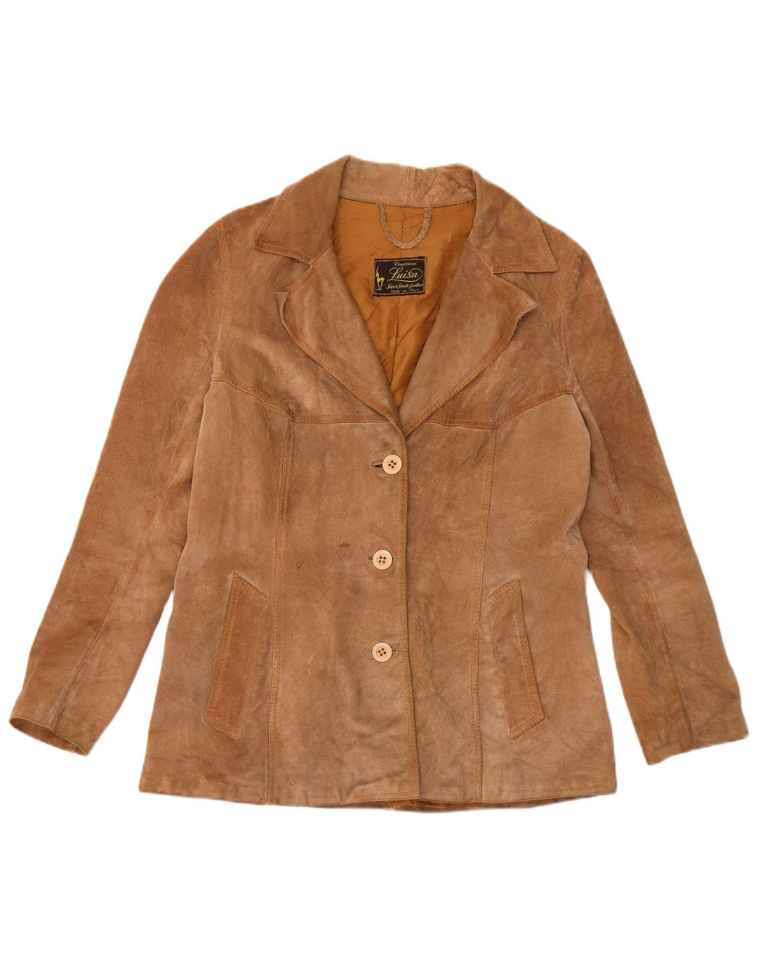 Vintage ženska jakna od brušene kože s 3 gumba UK 12 srednje smeđa