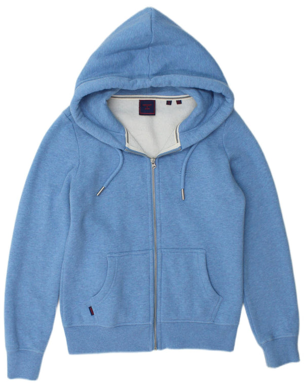 SUPERDRY Womens Zip Hoodie Sweater UK 10 Small Blue Cotton
