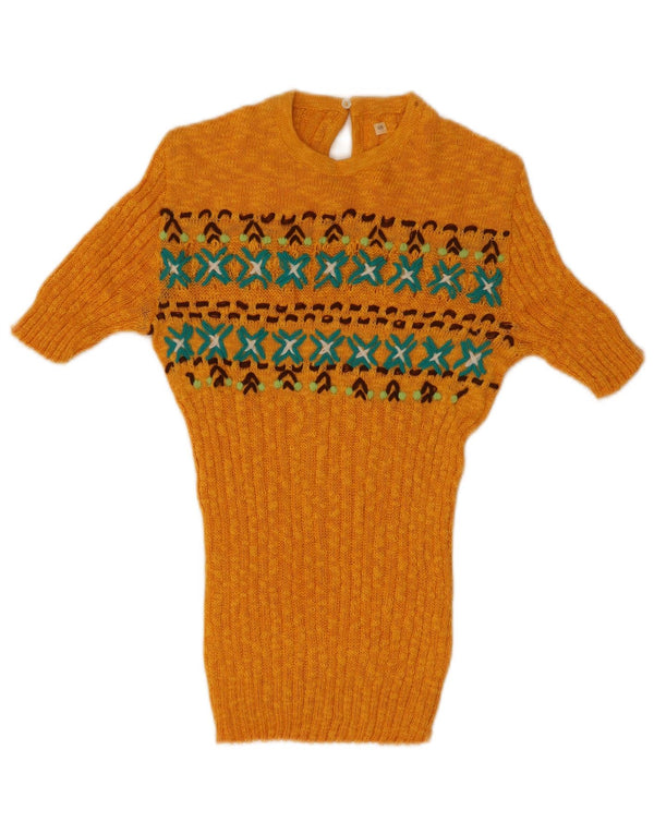 Vintage ženska pletena bluza IT 48 XL Yellow Fair Isle