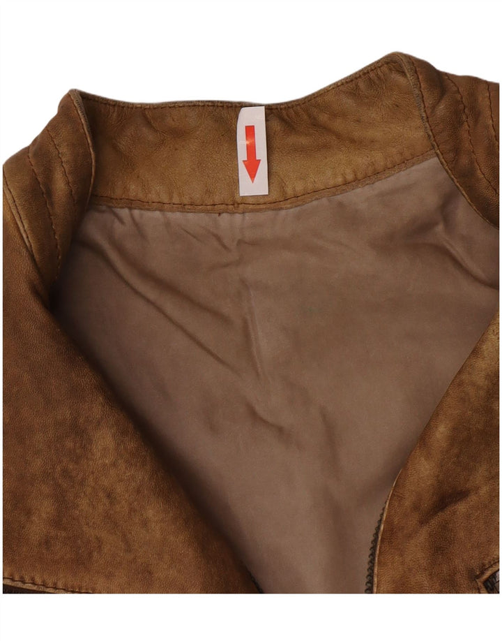 Vintage ženska crop kožna jakna UK 10 Mala bež koža
