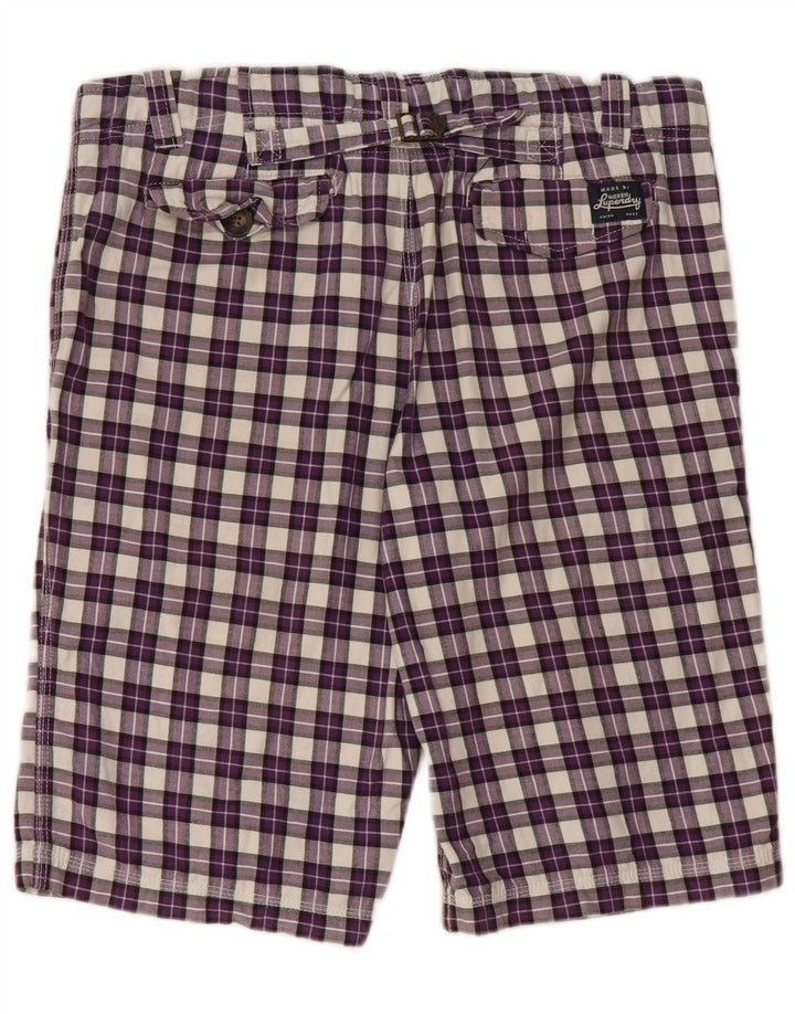 SUPERDRY Muške chino kratke hlače Large W36 Ljubičasti karirani pamuk