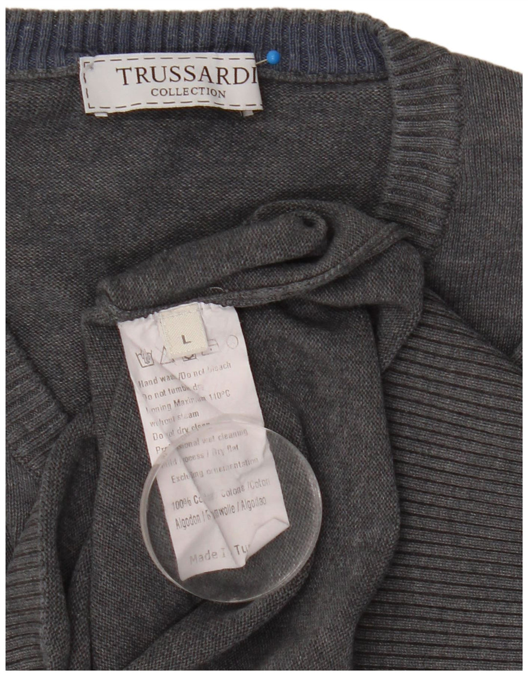 Trussardi muški pulover s V-izrezom, veliki sivi pamuk