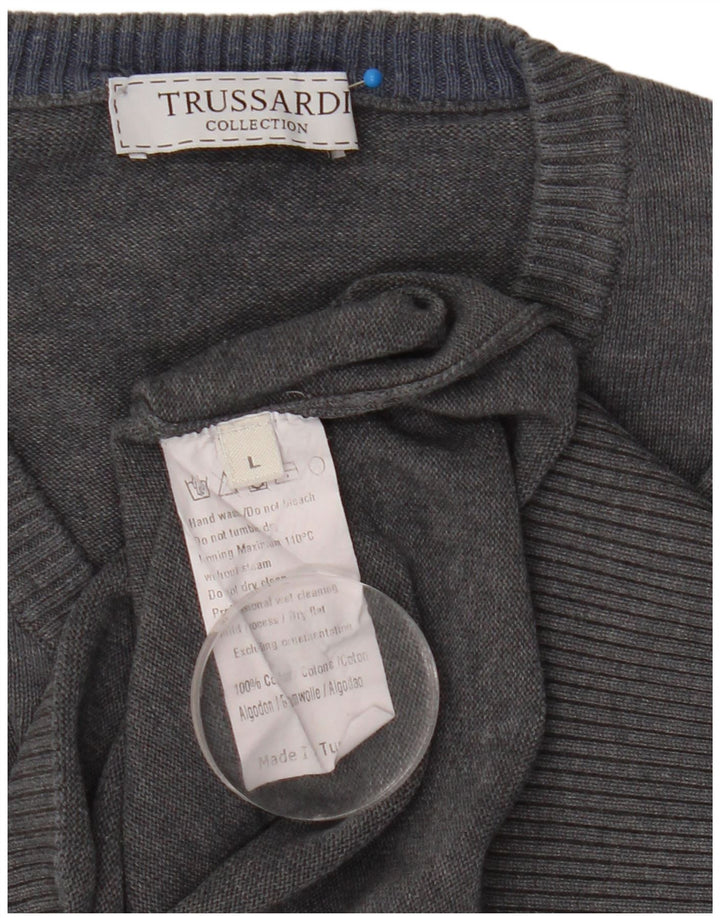 Trussardi muški pulover s V-izrezom, veliki sivi pamuk