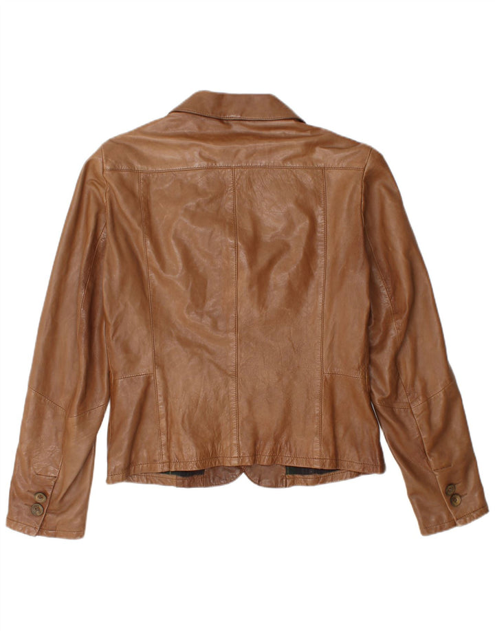 MASSIMO DUTTI Womens 3 Button Leather Blazer Jacket UK 16 Large Brown