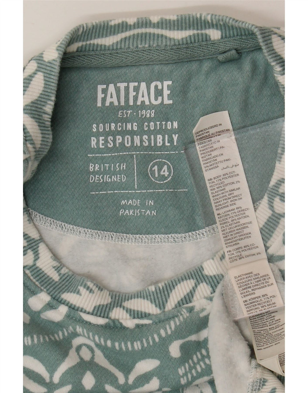 FAT FACE Ženska prevelika majica s kratkim rukavima UK 14 Veliki plavi paisley