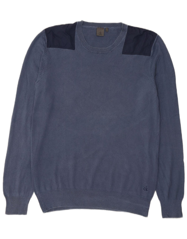 Calvin Klein muški džemper s okruglim izrezom 2XL tamnoplavi pamuk u blokovima boja