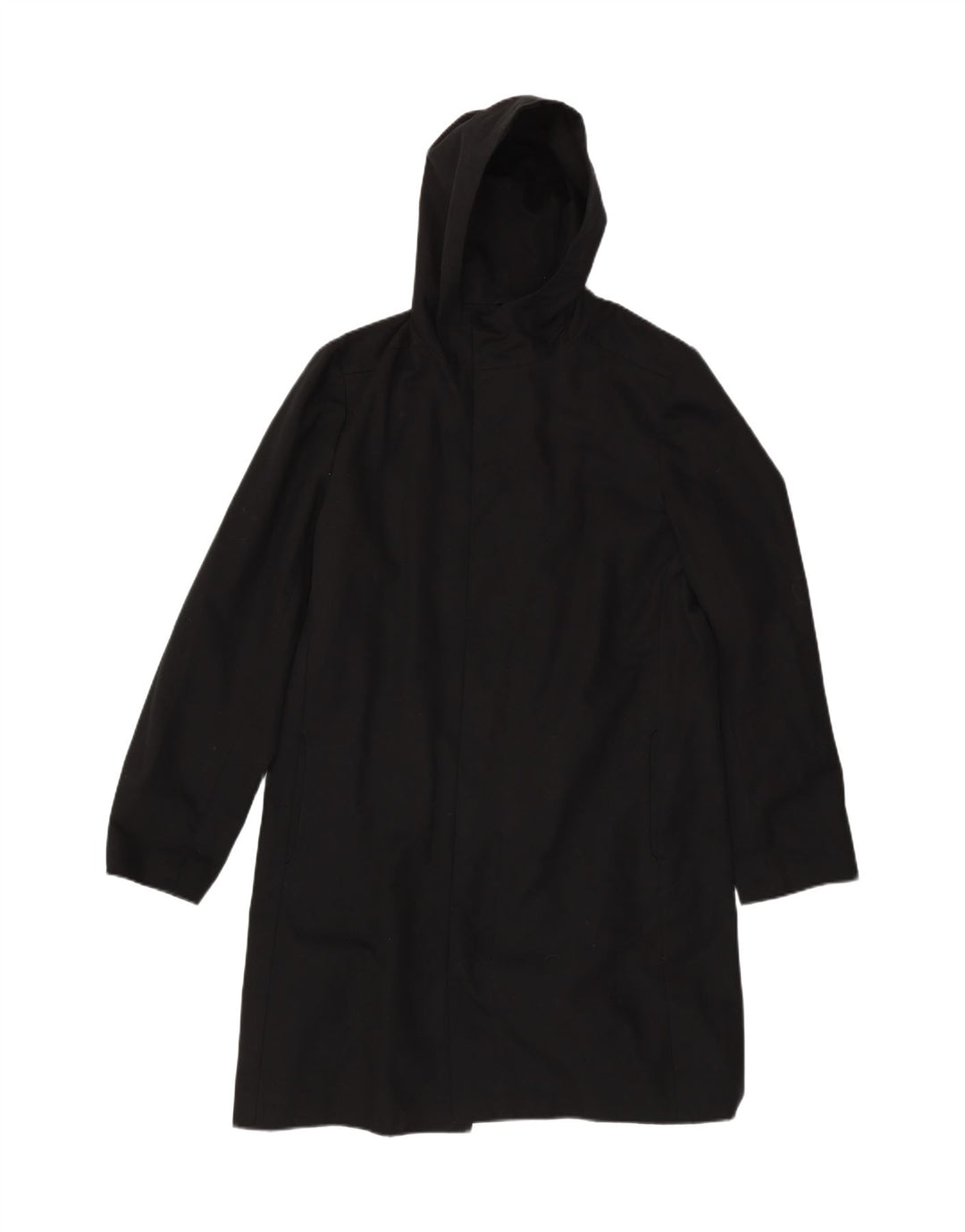 VINTAGE Mens Hooded Overcoat UK 40 Large Black Acetate