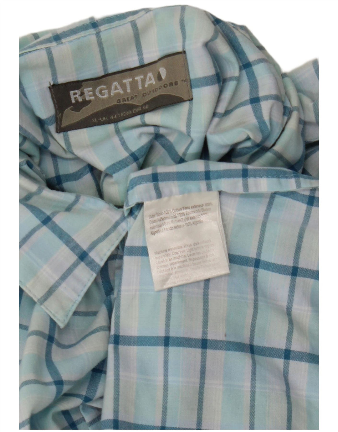 REGATTA Mens Short Sleeve Shirt XL Blue Check Cotton