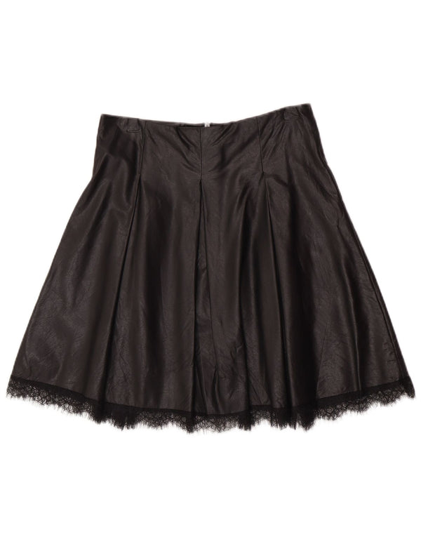 Zara Womens Faux Leather Flared Skirt XS W24 Black Polyurethane