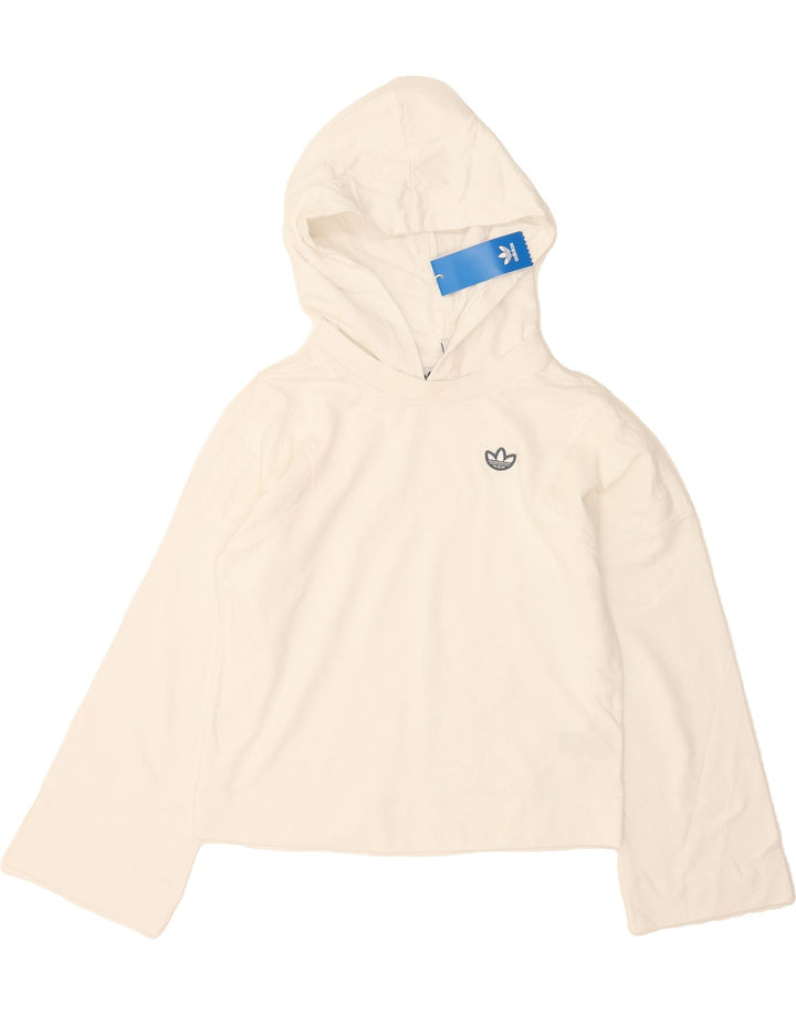 ADIDAS Womens Crop Hoodie Jumper UK 8 Small White Polyester Vintage Adidas and Second-Hand Adidas from Messina Hembry 