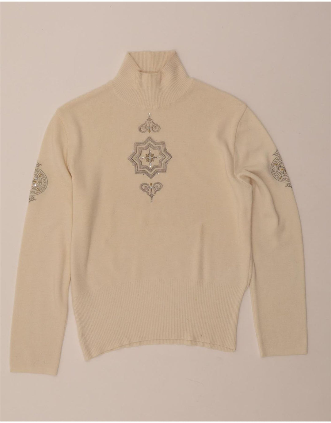 BOGNER Ženski džemper s kornjačinim ovratnikom UK 16 Veliki bež paisley vuneni