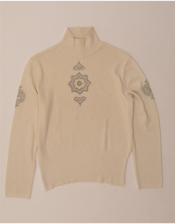 BOGNER Ženski džemper s kornjačinim ovratnikom UK 16 Veliki bež paisley vuneni