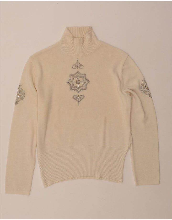 BOGNER Ženski džemper s kornjačinim ovratnikom UK 16 Veliki bež paisley vuneni