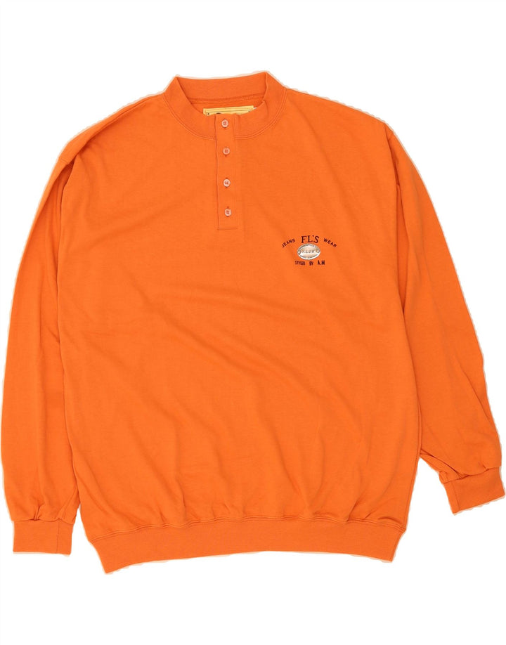 FLASH LIGHTS Mens Button Neck Sweatshirt Jumper Large Orange Cotton Vintage Flash Lights and Second-Hand Flash Lights from Messina Hembry 