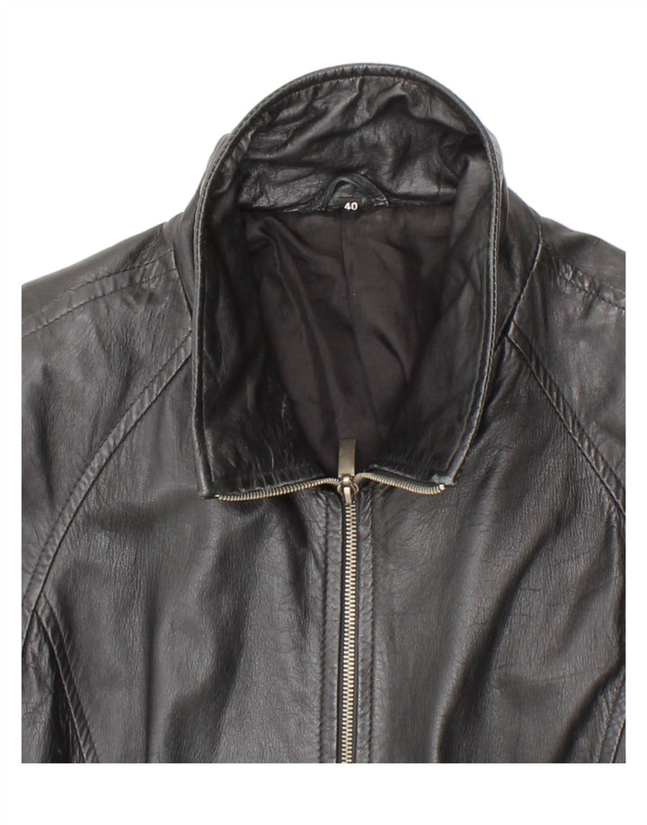 VINTAGE Womens Leather Coat EU 40 Medium Black Leather Vintage Vintage and Second-Hand Vintage from Messina Hembry 