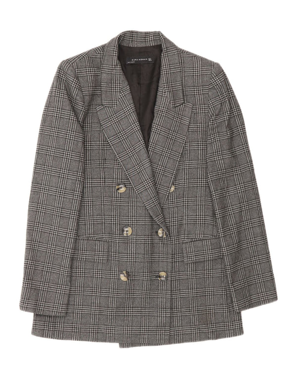 Zara Womens Double Breasted Blazer Jacket UK 10 Small Grey Check Polyester