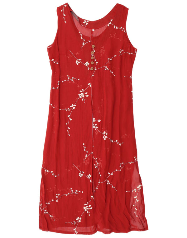 VINTAGE ženska maksi haljina bez rukava UK 14 Velika crvena cvjetna viskoza