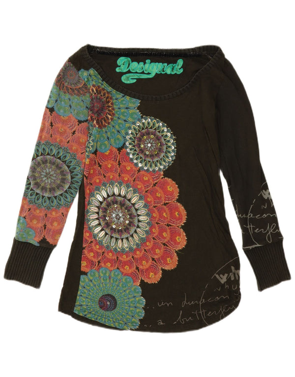 Desigual ženska majica dugih rukava s grafičkim motivima UK 12 srednje crna cvjetna