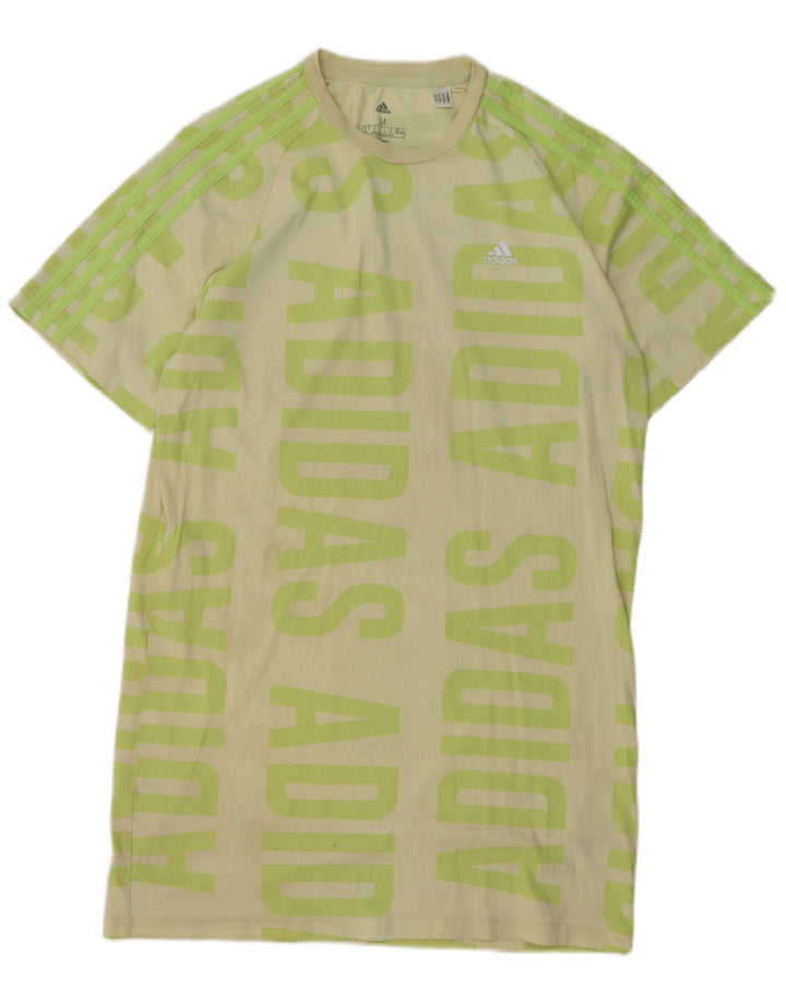 ADIDAS Ženska grafička T-shirt haljina UK 12/14 Srednje zelena pamuk