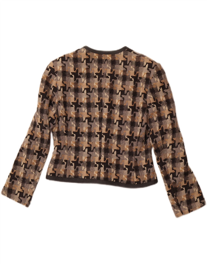 BIANCA Womens Crop 3 Button Blazer Jacket EU 38 Medium Grey Houndstooth