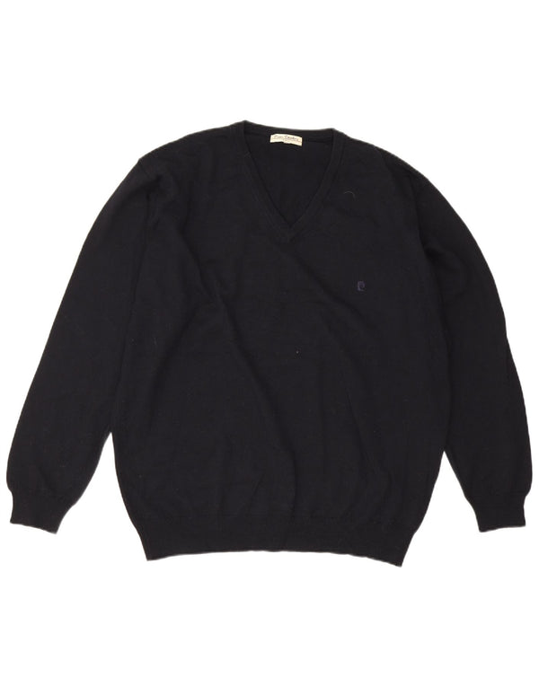 Pierre Cardin Mens V-Neck Jumper Sweater Large Navy Blue Acrylic