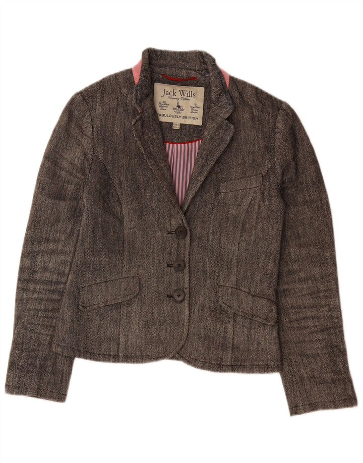 JACK WILLS Ženska jakna sa 3 gumba UK 10 Mala siva platna