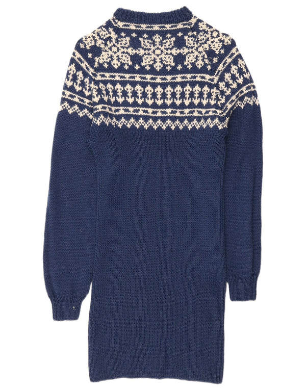 Vintage ženska džemper haljina dugih rukava UK 10 Small Blue Fair Isle