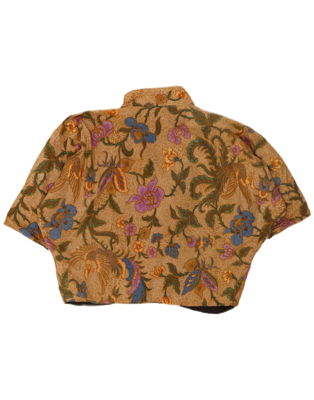 VINTAGE ženska majica s bolero kratkim rukavima UK 20 2XL smeđi pamuk s cvjetnim motivima