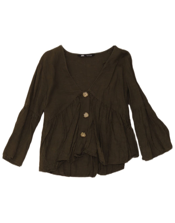 Zara ženska košulja bluza UK 10 Small Green Linen